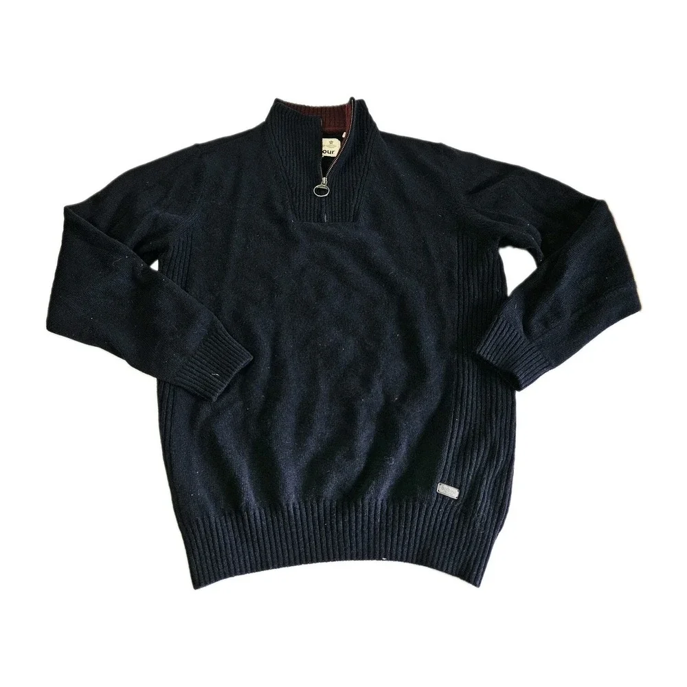 Barbour Quarter Zip Men's Size Large Black Pullober Long Sleeved Vintage